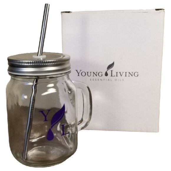 Young Living Mason Jar Mug w/ Stainless Straw - Picture 2 of 10